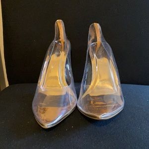 Transparent and Gold Pointed Toe Heels